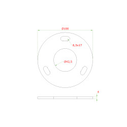 Kotviaca platňa na ø42.4mm, bez povrchovej úpravy AISI304 Kotviaca platňa na ø42.4mm, bez povrchovej úpravy AISI304